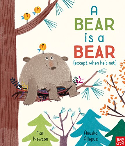 Book cover: a gray bear sits in branches with small birds.