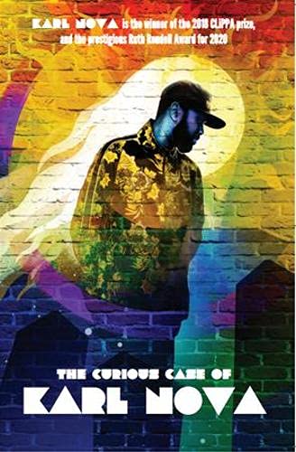 Book cover: portrait of a man in a floral jacket, colorful background.