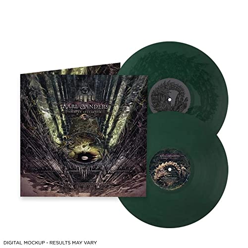 Green vinyl record and album cover with dark, intricate artwork.