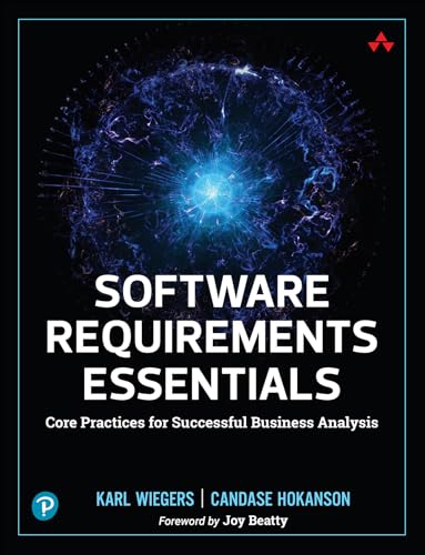 Book cover: "Software Requirements Essentials" with abstract blue and black design.