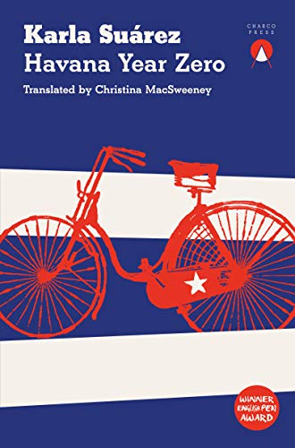 Book cover: red bicycle silhouette against a blue and white striped background.