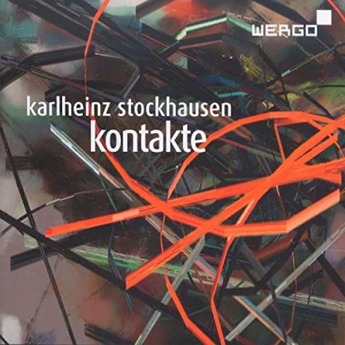 CD cover for Stockhausen’s “Kontakte” with abstract red lines and shapes.