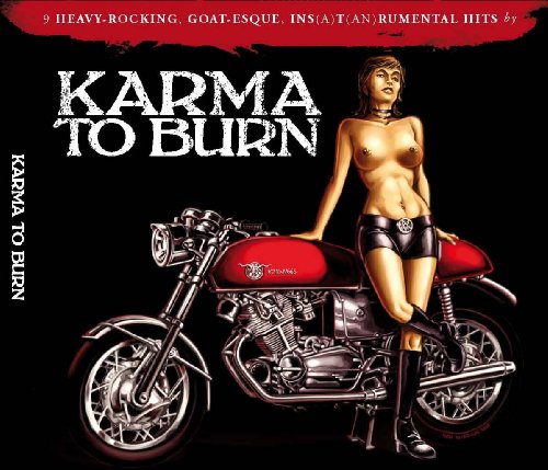 CD cover: woman with motorcycle, "Karma To Burn" text in white.
