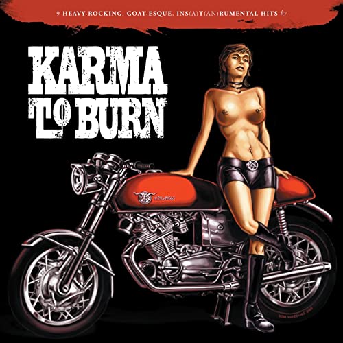 Album cover: woman with motorcycle, "Karma To Burn" text in white.