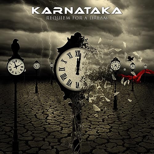 Karnataka album cover: cracked clocks, birds, and stormy, cracked earth.