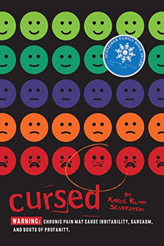 Book cover: grid of colorful faces, mostly sad, with red "cursed" title.