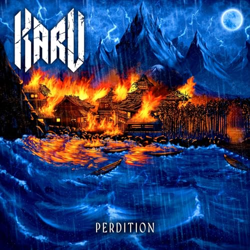 CD cover for Karu’s “Perdition” depicts a burning village in a stormy landscape.