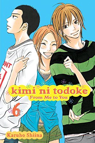 Three manga characters stand against a light blue background on this volume cover.