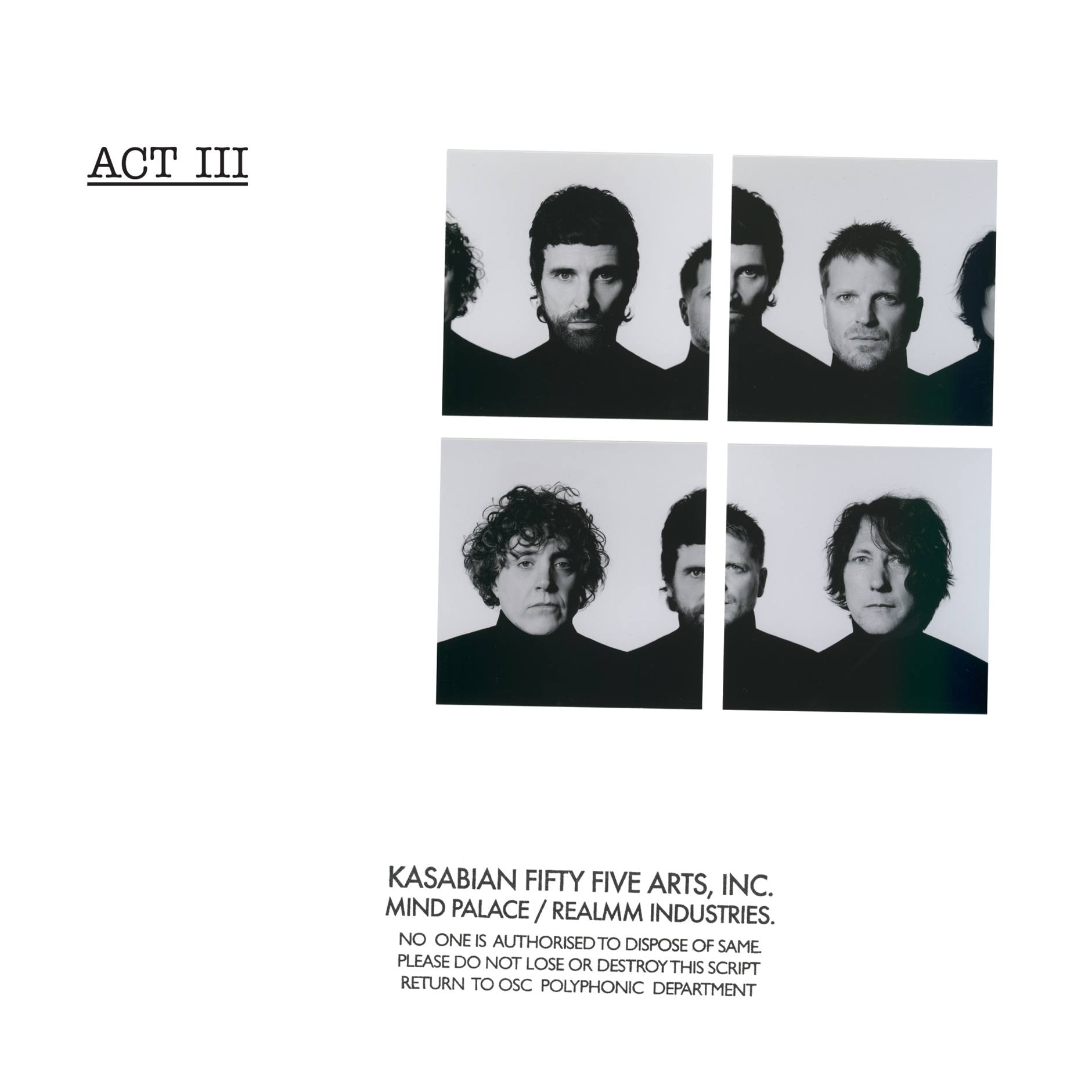 Kasabian album cover, "ACT III", featuring four black and white portraits.