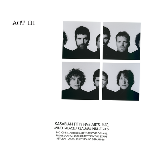 Kasabian album cover, "ACT III", featuring four black and white portraits.