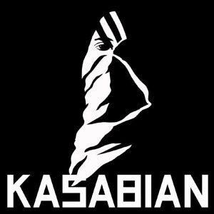 Black and white graphic of a face with the band name "Kasabian" below.