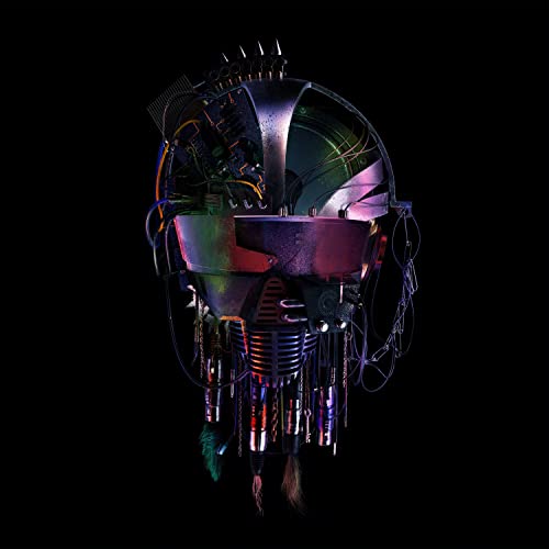 Kasabian album cover: a metallic, robotic head against a black background.