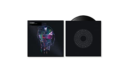 Kasabian vinyl record featuring abstract colorful head artwork and a circular patterned inner sleeve.