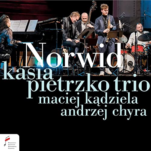 Jazz trio performing on stage, album cover for Kasia Pietrzko’s “Norwid.”