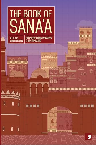 Book cover illustration of Sana'a architecture with a title in a red box.