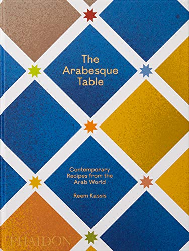 Cookbook cover with geometric blue, yellow, and white diamond pattern.