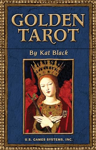 Golden Tarot box with a crowned woman depicted in a painting.