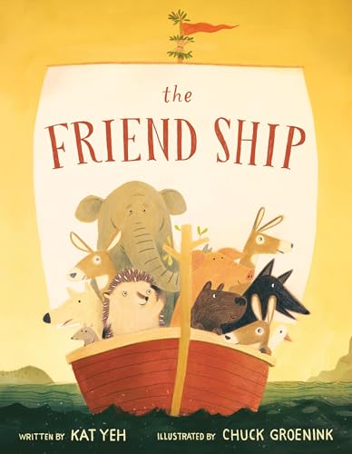 Book cover: a red boat filled with diverse illustrated animals.