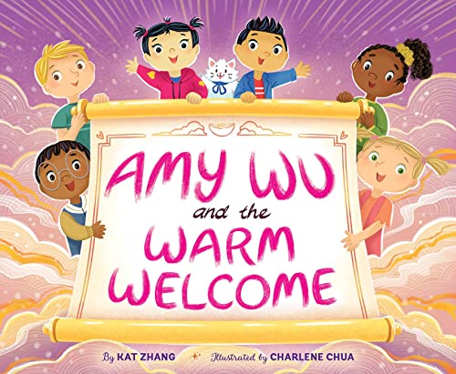 Children’s book cover, “Amy Wu and the Warm Welcome,” featuring diverse kids.