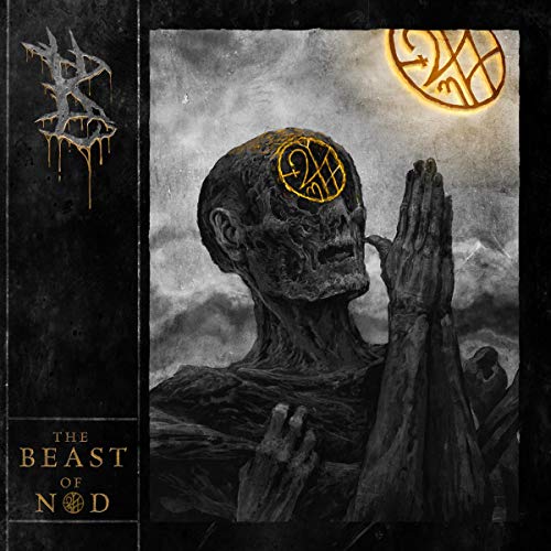 "Katalepsy album cover featuring a dark, praying figure with a symbol on its forehead."