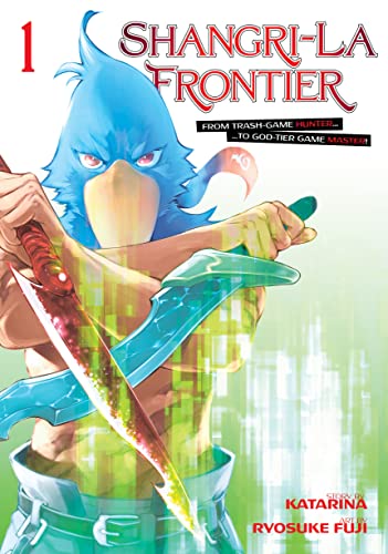 Manga cover: blue bird-like avatar holding swords, with a young man.