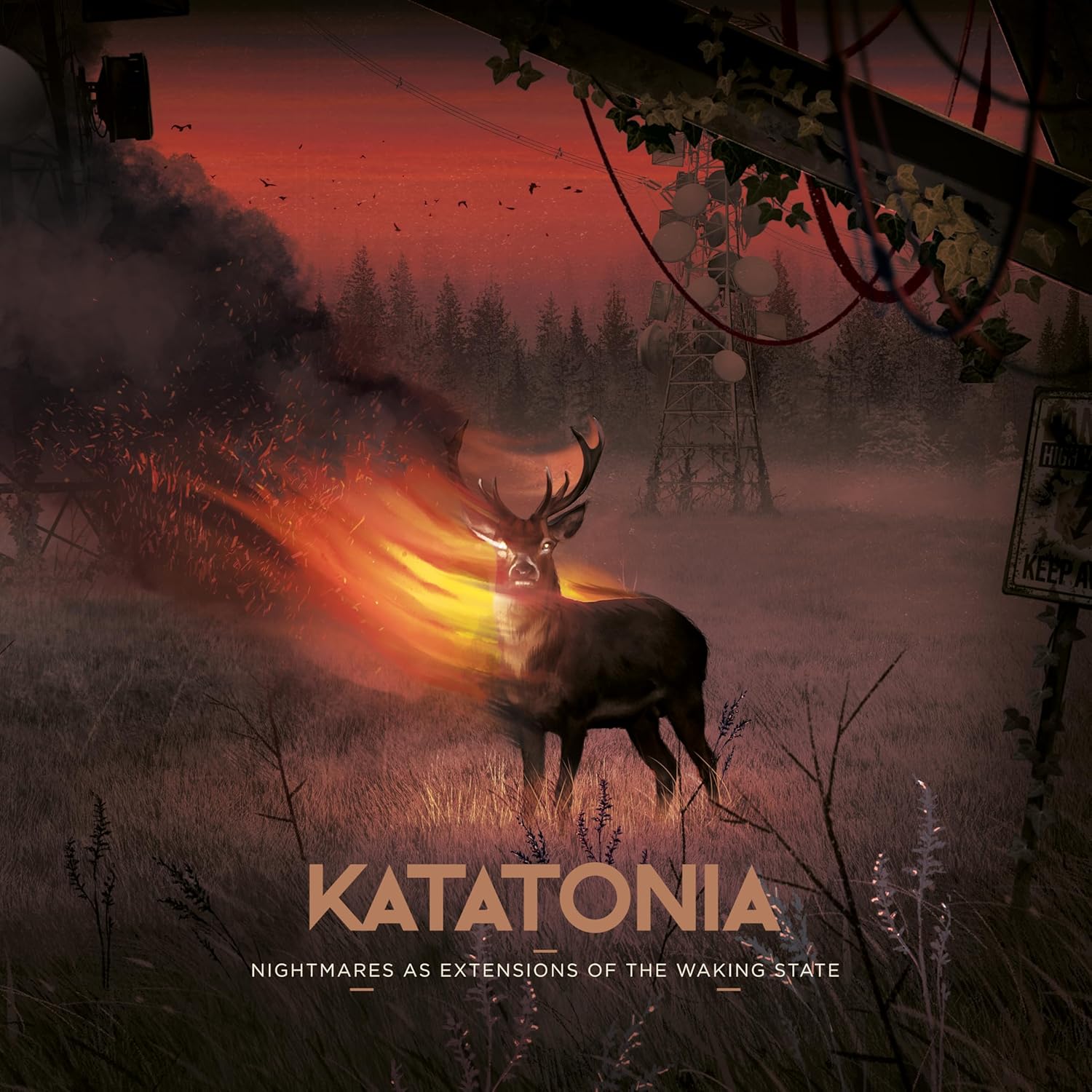 Album cover: stag in a dark, misty forest with glowing lights.