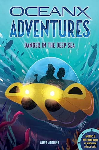 Yellow submarine with two silhouetted figures inside, surrounded by ocean life.