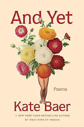 Book cover with a bouquet of flowers replacing a person's head above bare legs.