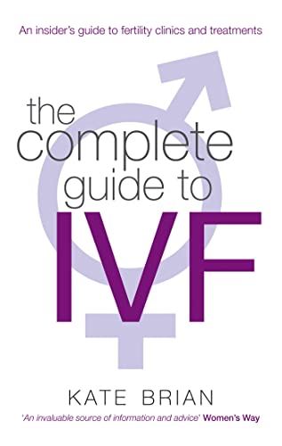 Book cover: "The Complete Guide to IVF" by Kate Brian, purple text.