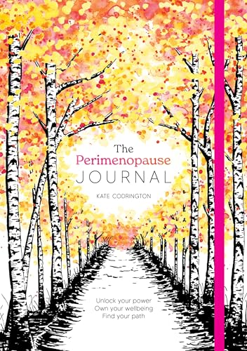 Book cover with birch trees and path, titled "The Perimenopause Journal".