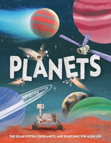 Book cover depicting planets, a satellite, and a rover in space.