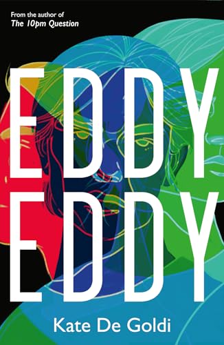Book cover: "Eddy, Eddy" with bold text and colorful abstract portrait.