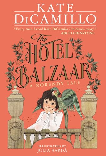 Book cover: “The Hotel Balzaar” with a girl and a parrot.