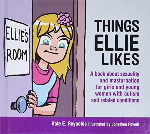 Book cover with cartoon girl peeking from a doorway, titled "Things Ellie Likes".