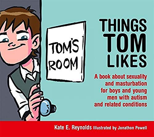 Book cover with cartoon boy holding a sign, titled "Things Tom Likes.