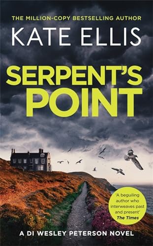 Book cover: "Serpent’s Point" by Kate Ellis, featuring a coastal landscape.
