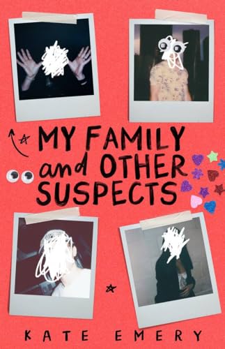 Book cover with polaroid photos, scribbled faces, and colorful stickers.