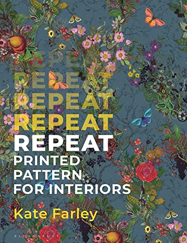 Floral and fruit pattern book cover with repeated "REPEAT" text.