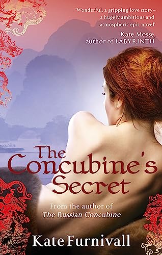 Book cover: woman’s back, red title “The Concubine’s Secret”, misty mountains.