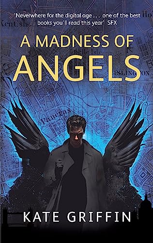 Book cover: man with black wings against a map background.