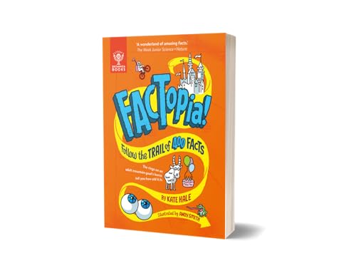 Orange book cover with illustrated title "FACTopia!" and whimsical drawings.