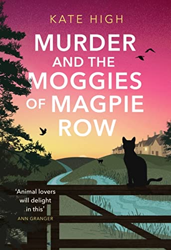 Book cover: black cat silhouette, village scene, sunset, title text.