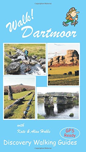 Book cover featuring Dartmoor landscapes and a hiker, titled "Walk! Dartmoor".