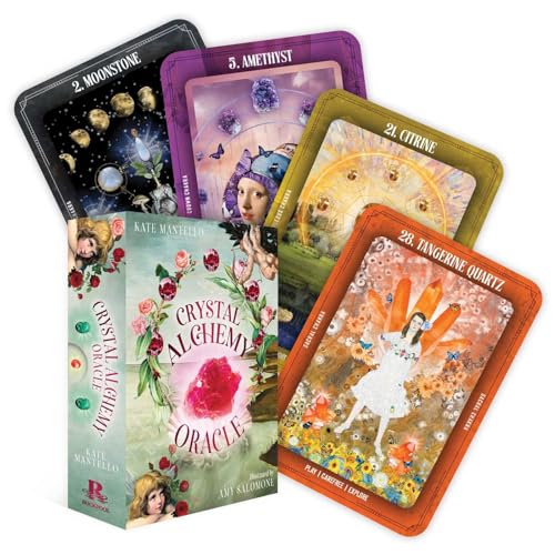 Crystal Alchemy Oracle card deck and box with colorful, illustrative artwork.