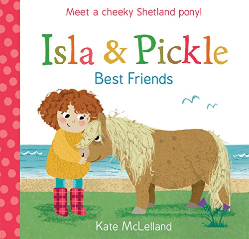 A girl with curly hair hugs a Shetland pony on a beach.
