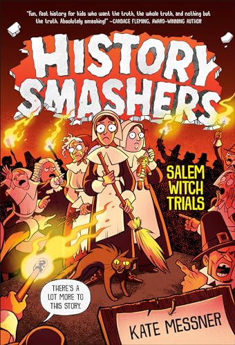 Book cover: "History Smashers: Salem Witch Trials" with cartoon illustrations.