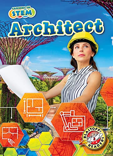 Book cover: "Architect" with woman in hard hat holding blueprints.