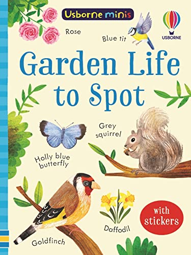 Book cover featuring garden wildlife illustrations: butterfly, bird, squirrel, and flowers.