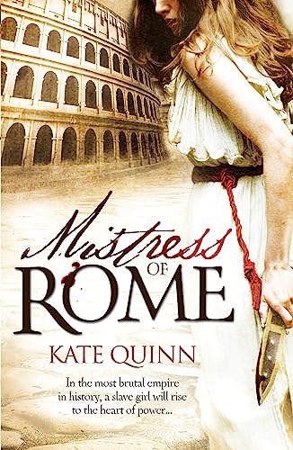 Book cover: woman in Roman dress, Colosseum backdrop, holding a dagger.