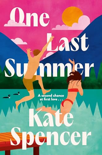 Book cover showing a man and woman jumping into a lake against mountain backdrop.